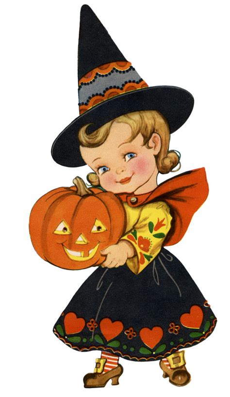 16 Cute Witch Halloween Pictures The Graphics Fairy Vintage Halloween Cards Retro