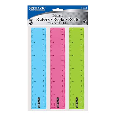 Bazic Plastic Ruler 6 26cm Inches Centimeter Metric Measuring