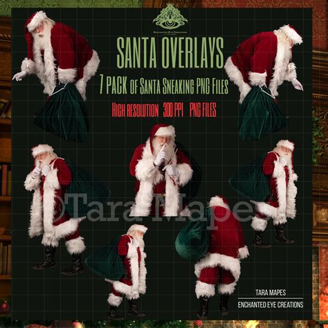 Santa Overlays 7 Pack Png Santa Sneaking Around Santa Etsy Overlays