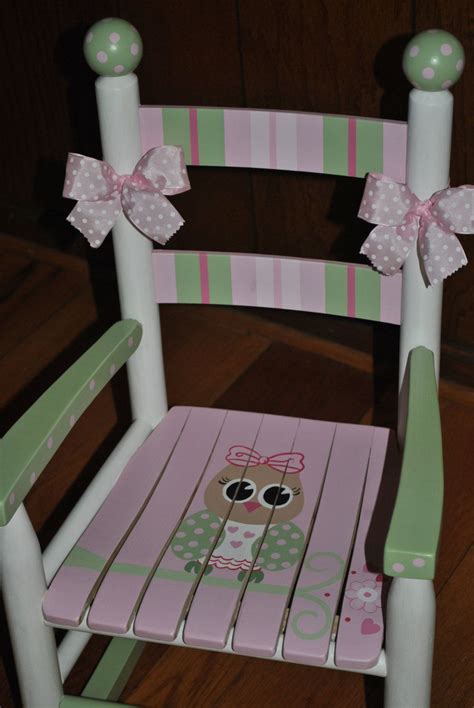Childrens Custom Hand Painted Girls Pink Owl Rocking By Onmyown14
