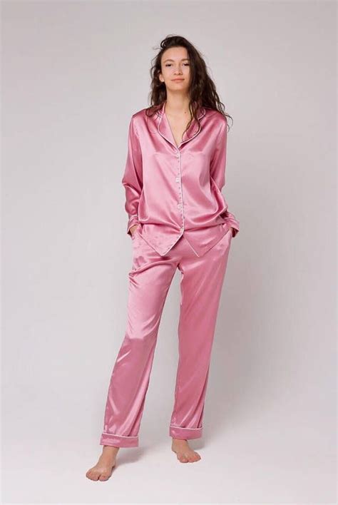 Misty Rose Silk Pajamas By Serenity Silk Pajama Set Long Silk Pajamas Luxury Sleepwear Silk