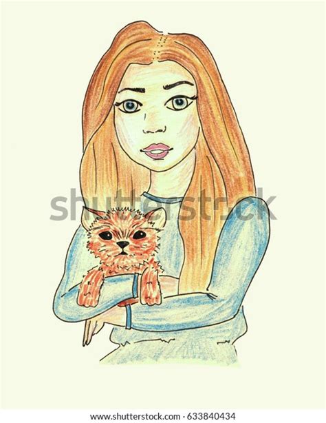 Pencil Drawing Girl Dog Stock Illustration 633840434 Shutterstock
