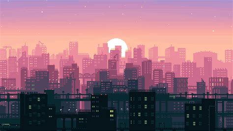 Animated Pink And Black Buildings Illustration Hd