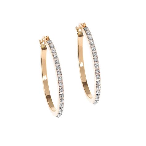 14k Gold Diamond Round Hoop Earrings