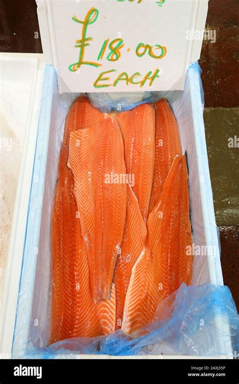 Salmon Fillet At Billingsgate Fish Market In Poplar London Uk Stock