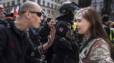 May Day Protests Czech Yo Girl Seen Staring Down Member Of Far Right In Powerful Photo