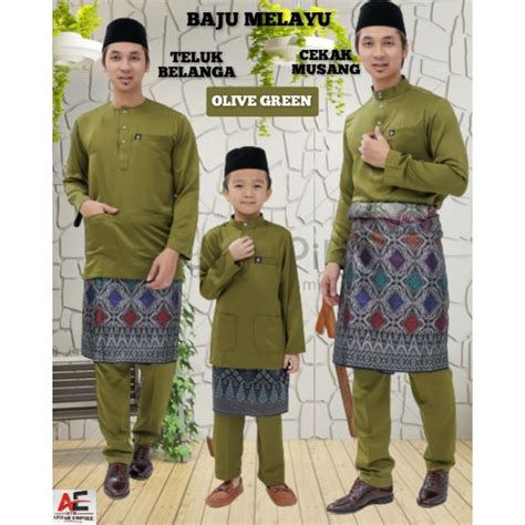 Olive Green Baju Melayu Teluk Belanga Dan Cekak Musang Sedondon Ayah