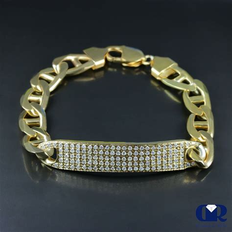 Men S 1 95 Ct Diamond Over 18k Yellow Gold Id Bracelet Mariner Link 11 Mm 8 75 Ebay
