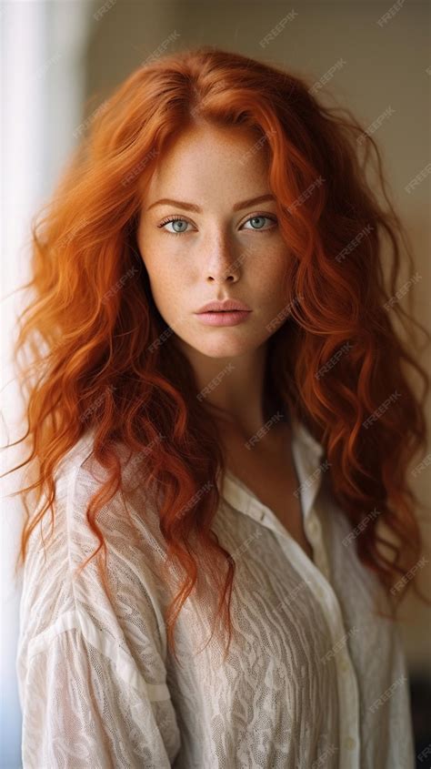 Premium Ai Image A Woman With Red Hair And A White Shirt