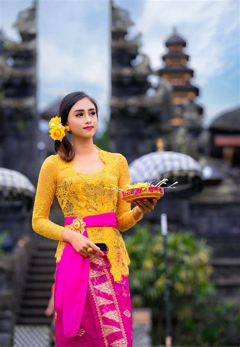 indonesian girl with traditional costumn dance in bali temple stock image image of bali face