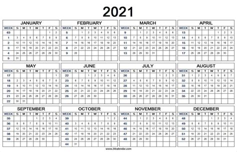 Week Number Wise Calendar 2021 2021 Calendar Blank Template 2021