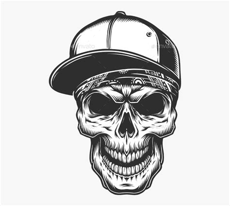 Transparent Black Skull Png Skull With Baseball Cap Tattoo Png