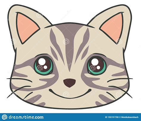 Vector Drawing Of Cartoon Style Face Of A Cute Gray Tabby