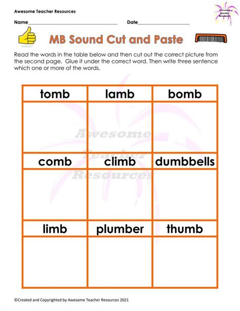 Silent Mb Sound Cut And Paste Worksheet Phonics Worksheets Cut And