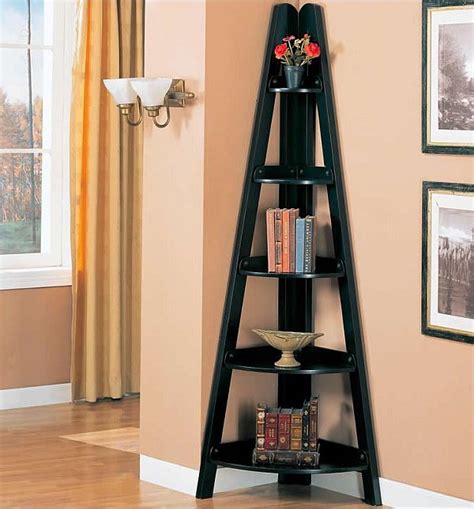 Using an old door, shelves of different width are attached to the back, allowing the door to rest. The Coaster Bookcases Casual Corner Shelf