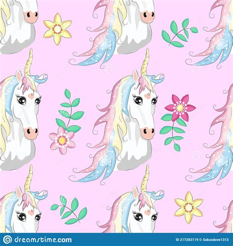 Cute Seamless Pattern With Rainbow Unicorns In The Cloud Stock Vector