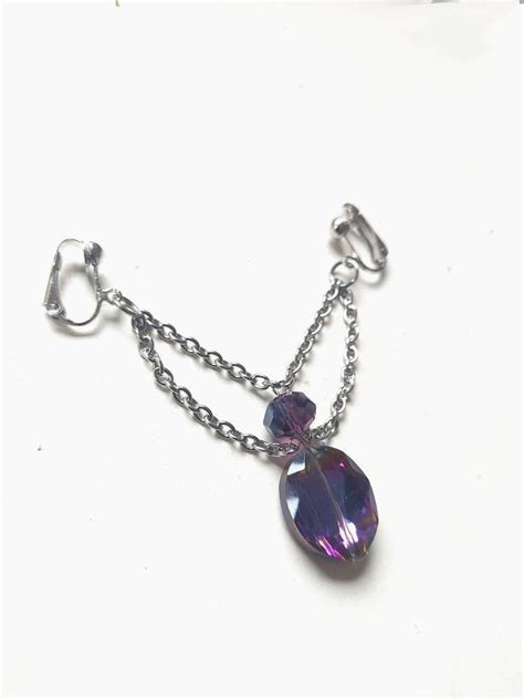 non piercing labia jewelry with dangle purple crystals stainless steel labia chain intimate