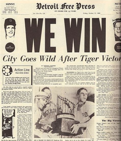 1968 10 11 Tigers Win World Series Over Cards Detroit Sports Detroit