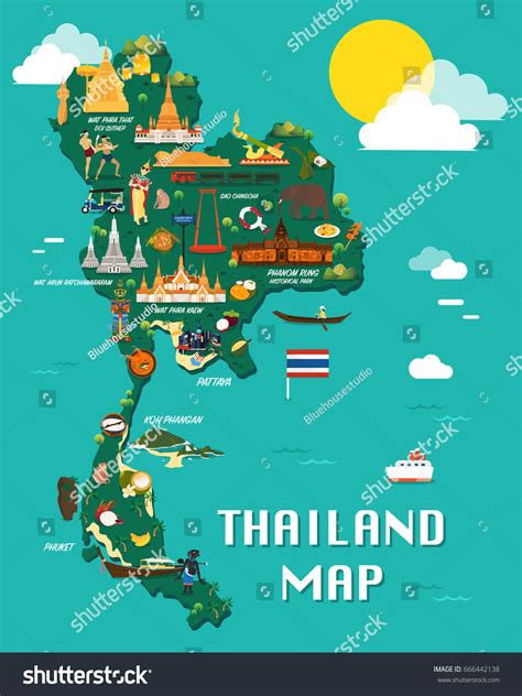 thailand-map-colorful-landmarks-illustration-design-stock-vector-royalty-free-666442138