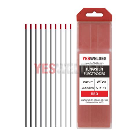 10pcs 2 4x175mm TIG Welding Tungsten Electrode 2 Thoriated Red WT20