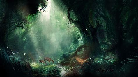 Wallpaper Sunlight Forest Deer Digital Art Fantasy Art Nature