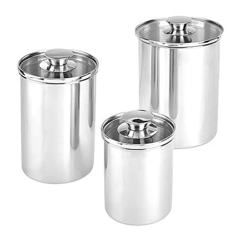 amazon basics 3 piece stainless steel canister set silver home and kitchen