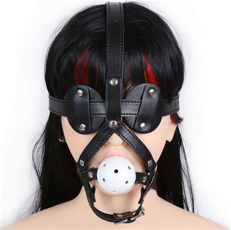 5cm Abs Ball Open Mouth Gag Pu Leather Head Harness Bondage Restraint Eye Mask Adult Fetish Sex