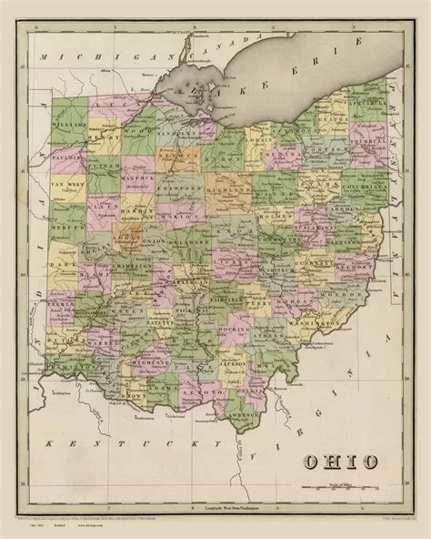 Ohio State 1840 Robinson Old State Map Reprint Old Maps