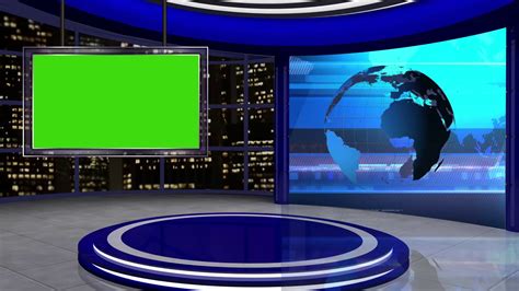 News Tv Studio Set 24 Virtual Green Screen Background Loop Stock Video