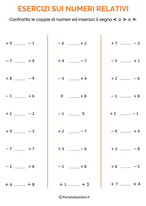 Classe 1a della scuola media. Esercizi sui Numeri Relativi per la Scuola Primaria da ...