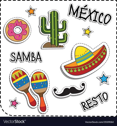 Mexican Party Sticker Applique Mexico Style Vector Image