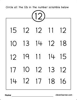 Number twelve writing, counting and identification printable worksheets
