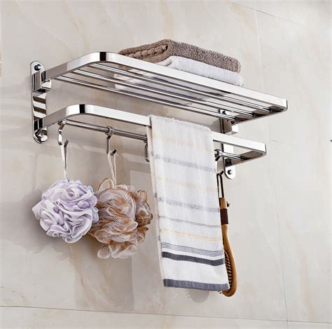 Foldable Wall Mounted Double Towel Holder With Towel Bar Polished 304