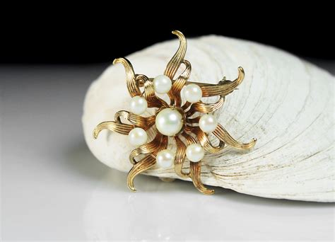 Cultured Pearl Brooch A And Z Chain 12k Gold Filled Signed Locking C