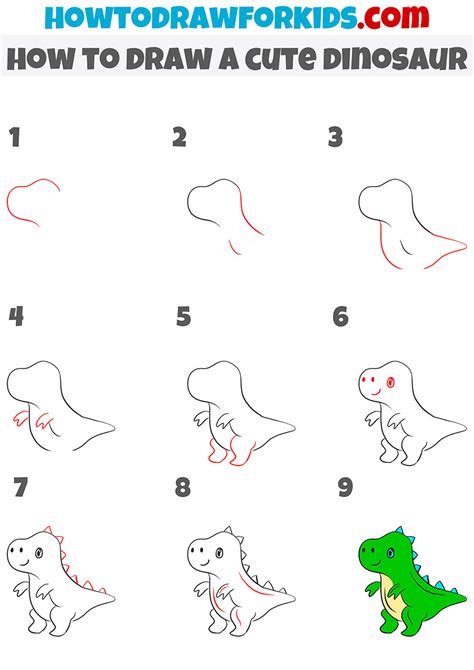 How To Draw A Cute Dinosaur Easy Drawing Tutorial For Kids