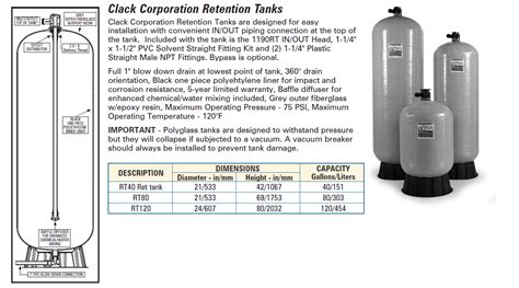 Clack Corporation Retention Tanks Water Softener Parts Watersoftener
