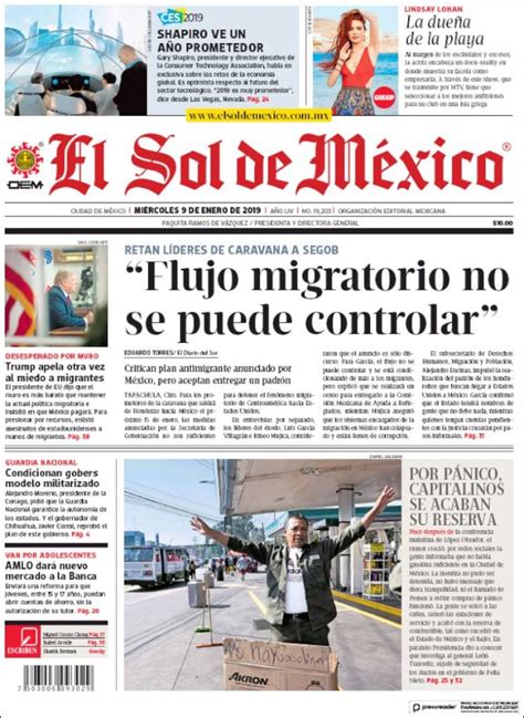 Periódico El Sol de México México Periódicos de México Edición de miércoles de enero de