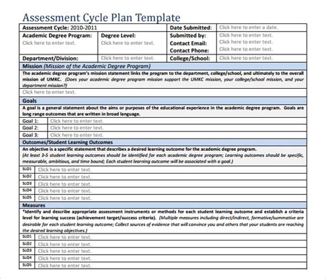 Assessment Plan Template Sample Hq Template Documents Images