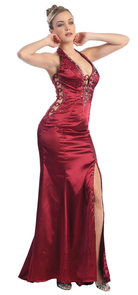 Halter Top Long Dress Open Sides Open Back Sexy Split Prom Homecoming
