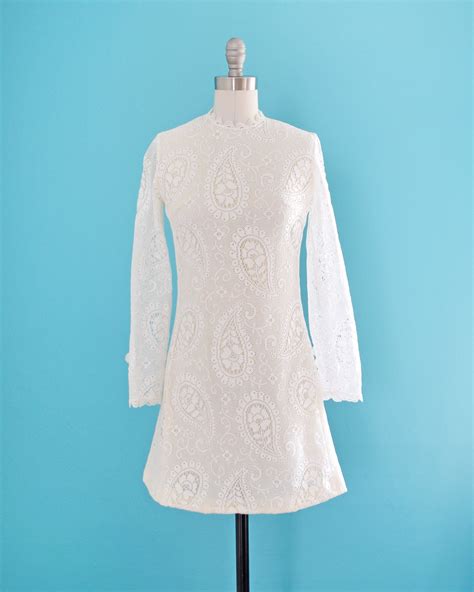 60s Mod Lace Dress Vintage 1960s White Mini Dress Wedding Etsy Lace