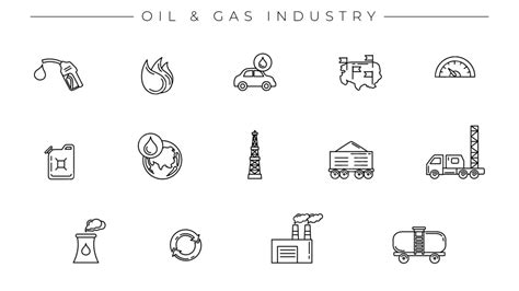 Vector Icons Set Depicting The Oil And Gas Industry In Line Style