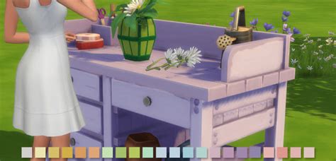 Flower Arranging Bench In 22 Pastel Colours At Simlish Designs Sims 4