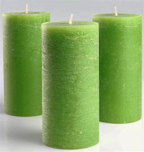 Set Of 3 Green Pillar Candles 3 X 6 Unscented Fragrance Free Candles