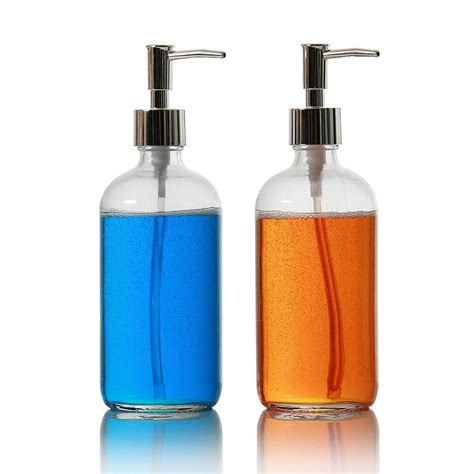 2 Pack 16 Oz Liquid Soap Dispenser With Polished Pump Bonus Pump