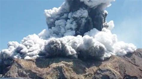 sekelompok wisatawan sedang berada di kawah ketika gunung api di selandia baru tiba tiba meletus