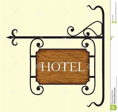 Hotel Sign Door Wooden Vector Clipart Illustration