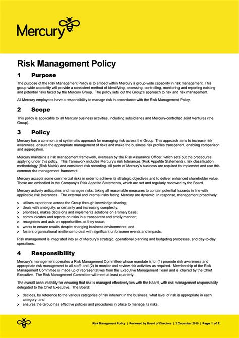 Risk Management Policy 2019 By Mercury Issuu