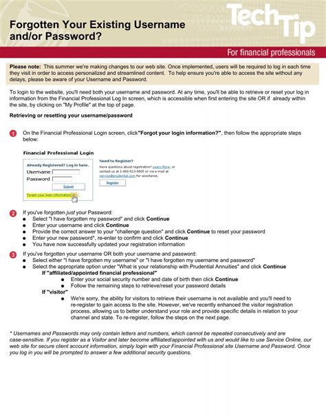 Forgotten Your Existing Username and/or Password? - Prudential