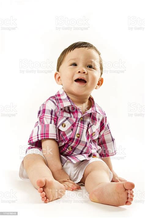 Happy Eurasian Baby On White Background Stock Photo Download Image