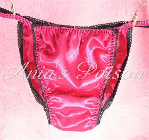 Rare Mirror Shine High Gloss Raspberry Satin Sissy String Bikini Panties For Men Manties